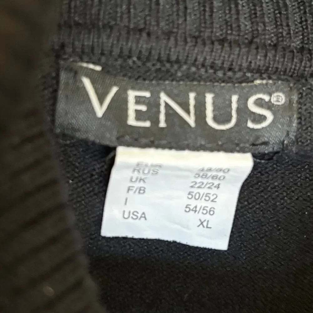 Venus Black Knit Turtleneck Tunic Dress Faux Leather Trim Side Zip Sweater XL